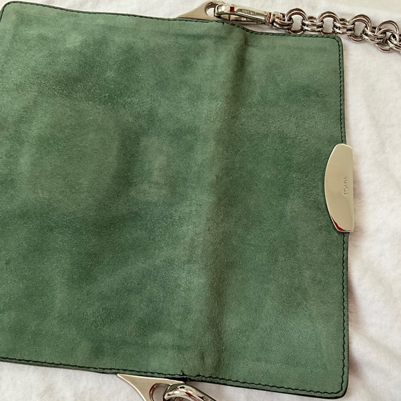 PRADA Camoscio Suede Metal Sound Bag Green - Picture 9 of 15